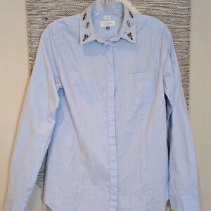 LOFT Light Blue Jeweled Collar Button-Down Shirt